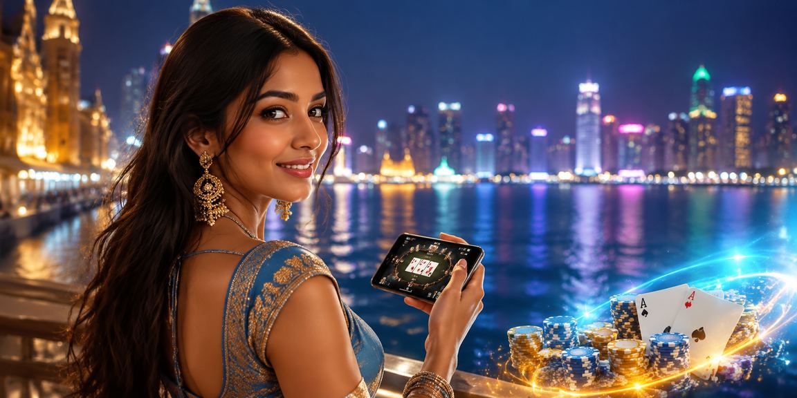Mumbai poker game scene with blue and gold lighting